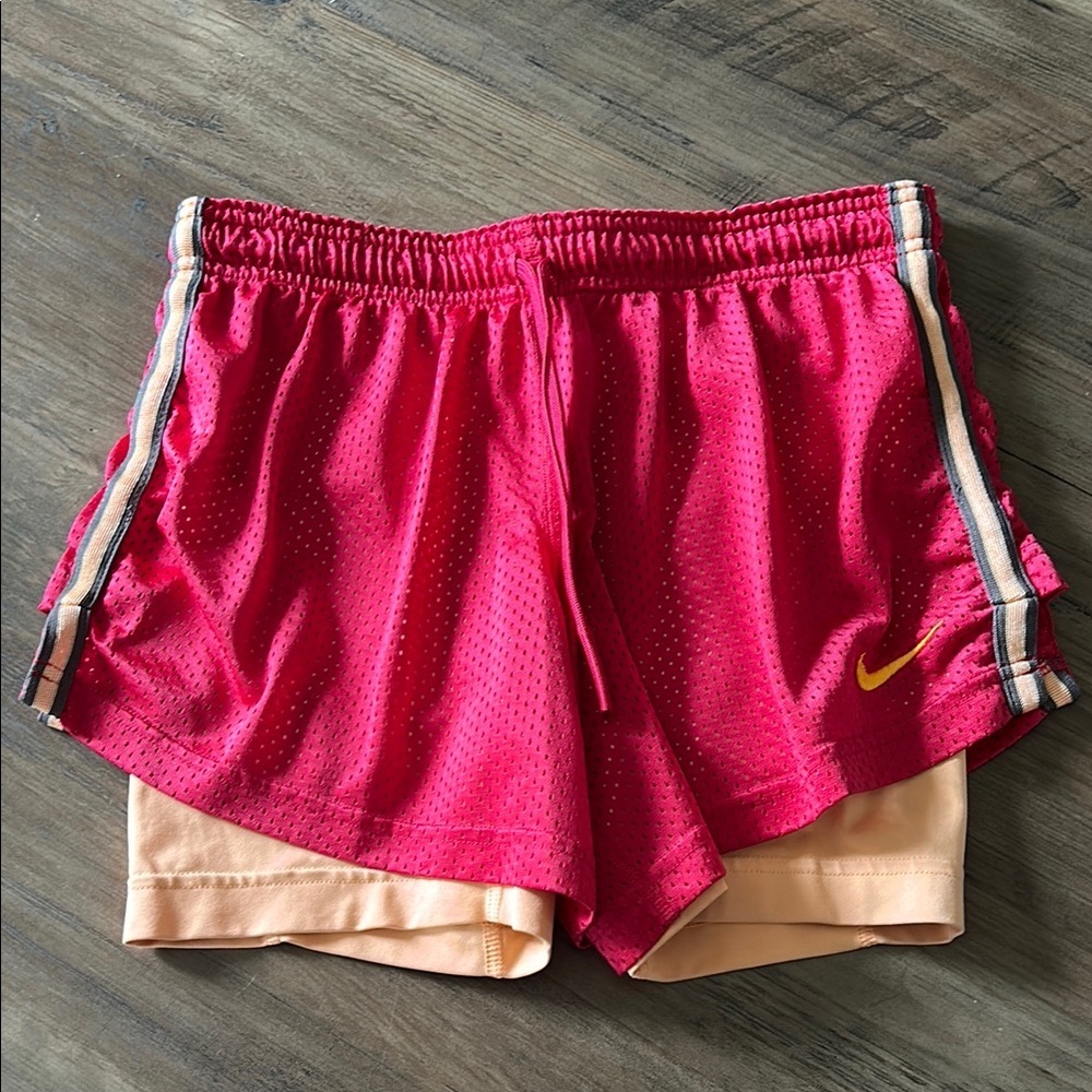 Nike Pro Combat Dri-Fit Pink Mesh Shorts with peach Biker Shorts UnderneathSMALL